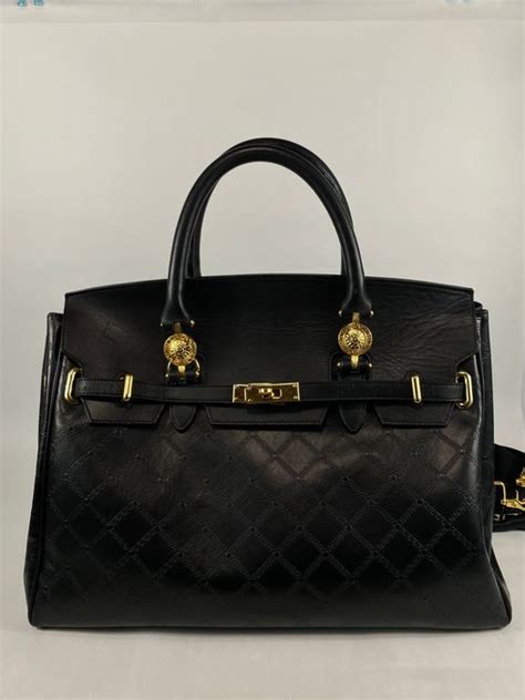 versace kelly bag 1980 black leather silver|gianni versace handbags.